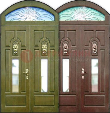 Стальная арочная дверь со стеклом ДА-17 для монолитного дома в Костроме