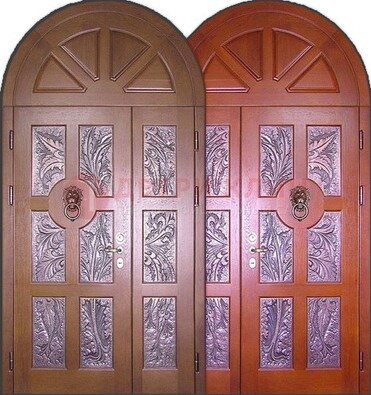 Металлическая арочная дверь со стеклом ДА-28 в коттедж в Костроме