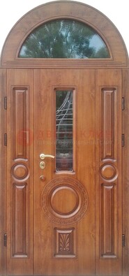 Двустворчатая железная дверь МДФ со стеклом в форме арки ДА-52 в Костроме