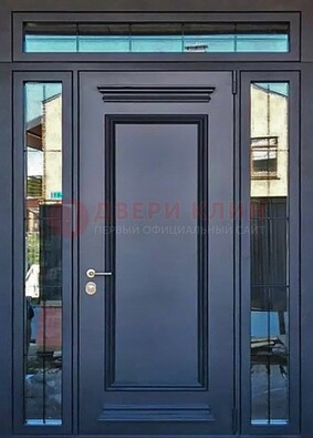 Черная металлическая дверь с фрамугой и филенкой ДФГ-19 в Костроме