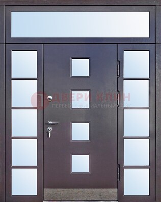 Современная железная дверь со стеклом и фрамугами ДФГ-4 в Костроме