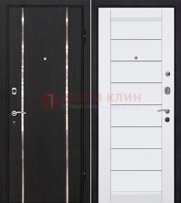 Черная входная дверь с МДФ и декоративными вставками ДМ-143 в Костроме