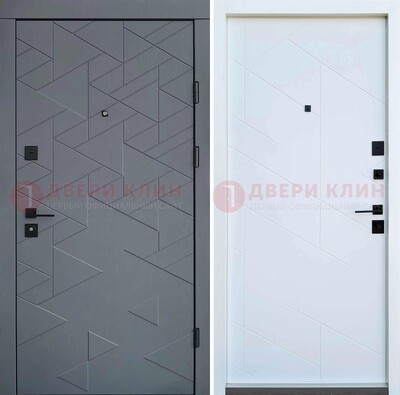 Серая металлическая дверь МДФ с узором  ДМ-224 в Костроме