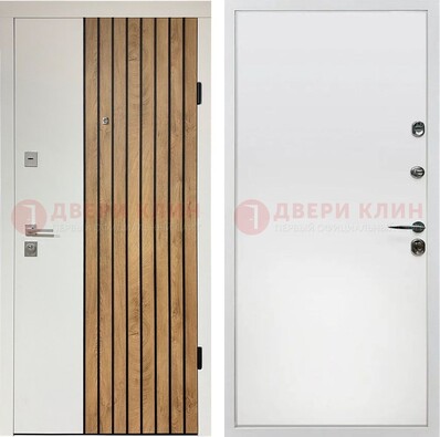 Белая с коричневой вставкой филенчатая дверь МДФ ДМ-278 в Костроме