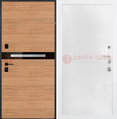 Железная коричневая дверь с МДФ в белом цвете ДМ-313 в Костроме