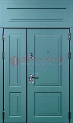 Синяя металлическая дверь с МДФ и верхней фрамугой ДМ-339 в Костроме