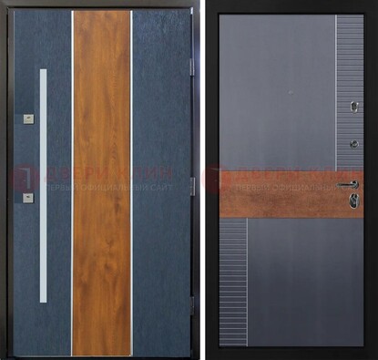 Темная металлическая дверь МДФ со вставками ДМ-411 в Костроме