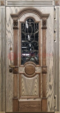 Железная дверь с массивом дуба со стеклом и ковкой ДМД-47 в Костроме