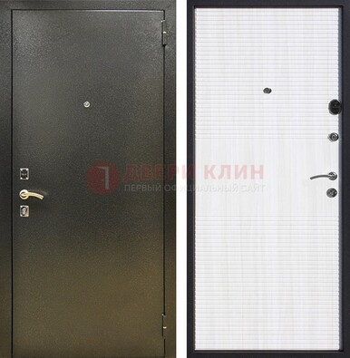 Стальная темно-серая дверь с порошковой отделкой и МДФ Белый ясень ДП-279 в Костроме