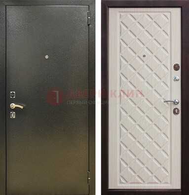 Темно-серая железная дверь с порошковым покрытием и филенчатой МДФ ДП-289 в Костроме