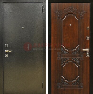 Входная дверь Темное серебро с порошковым покрытием и МДФ с узором ДП-293 в Костроме