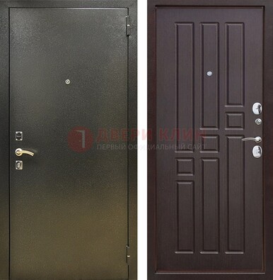 Входная темно-серая дверь с порошковым напылением и коричневой МДФ ДП-301 в Костроме
