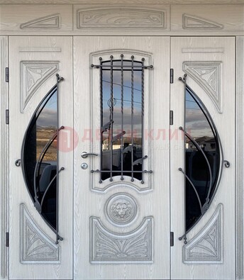 Большая парадная дверь Винорит со стеклом и ковкой ДПР-108 в Костроме