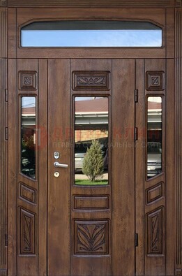 Парадная стальная дверь Винорит со стеклом и резьбой ДПР-97 в Костроме