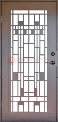 Коричневая стальная решетчатая дверь с узором ДР-4 в Костроме