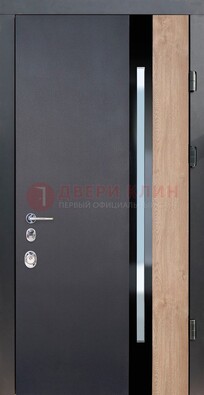 Черная металлическая дверь МДФ со стеклом ДС-14 в Костроме