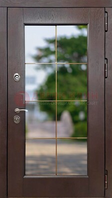 Коричневая стальная дверь со стеклом ДС-19 в Костроме