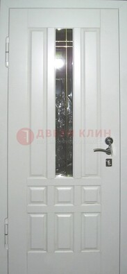 Белая металлическая дверь со стеклом ДС-1 в загородный дом в Костроме