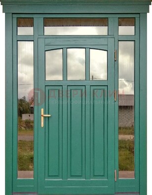 Зеленая металлическая дверь МДФ со стеклом ДС-43 в Костроме