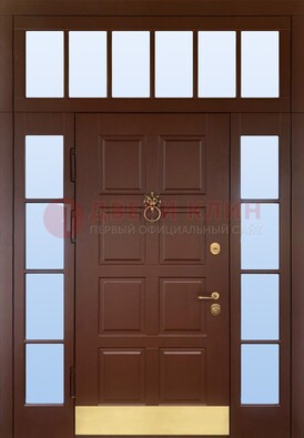 Коричневая входная дверь с МДФ панелью и стеклом ДС-45 в Костроме
