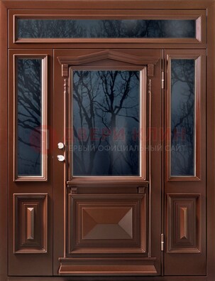 Коричневая металлическая дверь со стеклом ДС-67 в Костроме