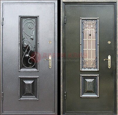 Звукоизоляционная металлическая дверь со стеклом и ковкой ДСК-12 в Костроме