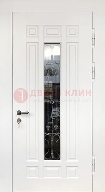 Белая стальная дверь винорит со стеклом и ковкой ДСК-191 в Костроме