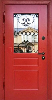 Красная железная дверь Винорит со стеклом и ковкой ДСК-205 в Костроме
