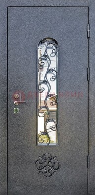 Темная стальная дверь Порошок со стеклом и ковкой ДСК-217 в Костроме