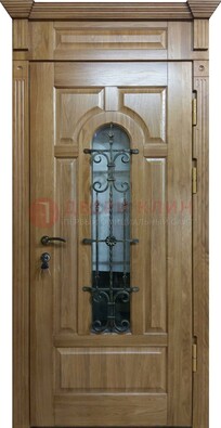 Металлическая дверь массив со стеклом и ковкой для дома ДСК-246 в Костроме