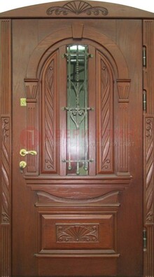 Узорная железная дверь массив со стеклом и ковкой ДСК-247 в Костроме