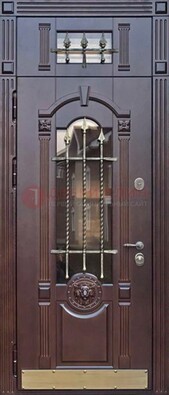 Металлическая дверь массив со стеклом и ковкой с фрамугой ДСК-249 в Костроме