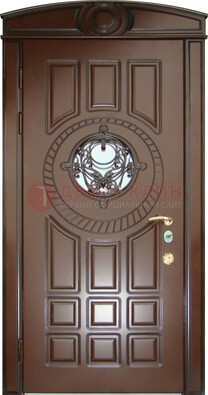Шоколадная металлическая дверь Винорит со стеклом и ковкой ДСК-269 в Костроме