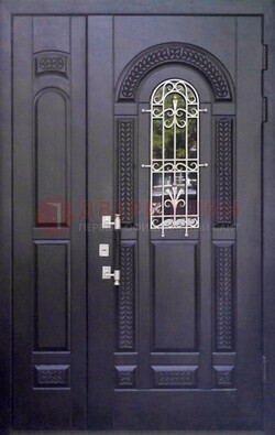 Входная дверь Винорит со стеклом и ковкой с узором ДСК-270 в Костроме
