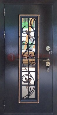 Железная дверь с порошковым напылением стеклом и ковкой ДСК-279 в Костроме