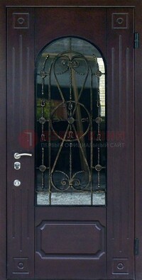 Стальная дверь со стеклом и ковкой ДСК-80 в загородный дом в Костроме