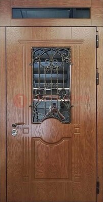 Металлическая входная дверь со стеклом и ковкой для дома ДСК-96 в Костроме