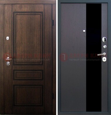 Входная дверь Итальянский орех с МДФ с черным стеклом ДМ-1199 в Костроме