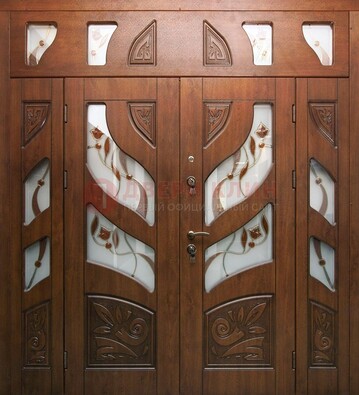 Элитная двухстворчатая дверь с витражным стеклом ДВТ-173 в Костроме