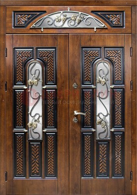 Входная двухстворчатая дверь с виноритом и ковкой ДВТ-183 в Костроме