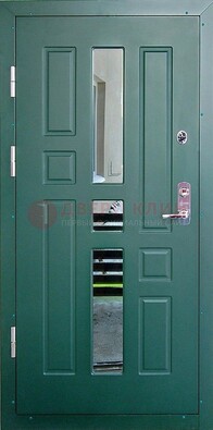 Зеленая железная  дверь с виноритом и зеркалом ДВТ-205 в Костроме