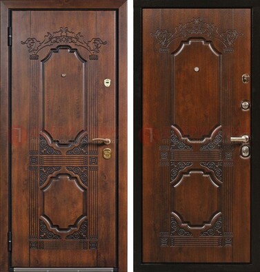 Коричневая железная дверь с виноритом и узором ДВТ-211 в Костроме