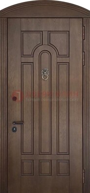 Коричневая стальная дверь с виноритом в форме арки ДВТ-237 в Костроме