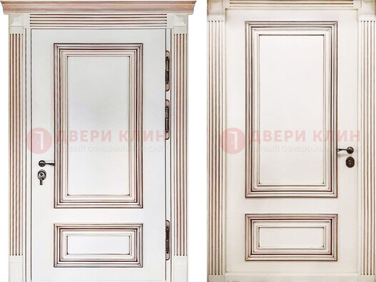 Белая металическая дверь с виноритом для дома ДВТ-239 в Костроме