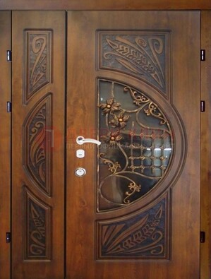 Металлическая дверь с виноритом и резной панелью внутри ДВТ-70 в Костроме