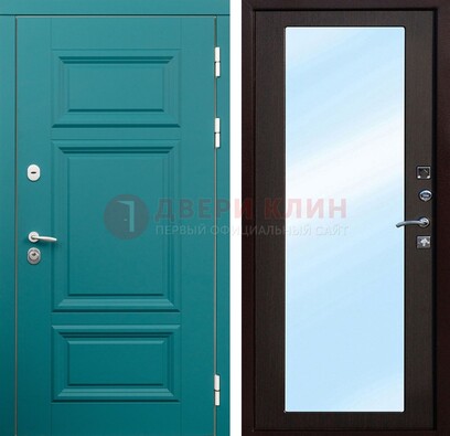 Зеленая входная дверь терморазрыв c виноритом и МДФ с зеркалом ДЗ-122 в Костроме