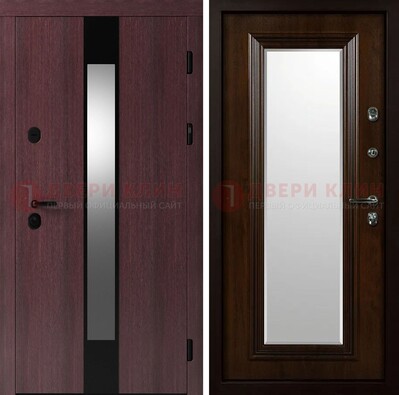 Темная стальная дверь МДФ с обеих сторон с зеркалом ДЗ-143 в Костроме