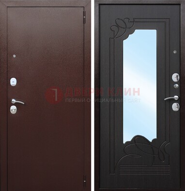 Коричневая стальная дверь с зеркалом ДЗ-18 в Костроме