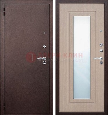Коричневая стальная дверь с зеркалом МДФ внутри ДЗ-38 в Костроме