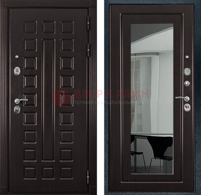 Темная металлическая дверь с зеркалом МДФ внутри ДЗ-4 в Костроме